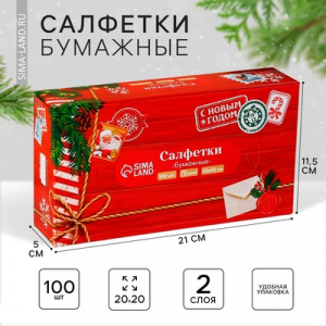 Салфетки бумажные в коробке «Новый год! Новогодняя посылка», 100 шт., двухслойные