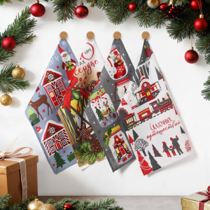 Набор новогодних кухонных полотенец Доляна «Волшебство» 35?60 см-4 штуки, 100% хлопок