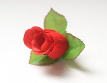 Искусственные цветы, Голова бутона розы бархатная с листом (d-35mm) для ветки, венка красный