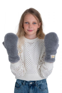 Варежки детские меховые серые