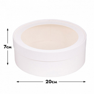 Коробка для зефира круглая с окном 20*7 см, белая