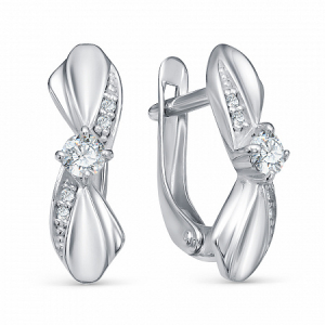 Серьги с фианитом родированные серебро 925*