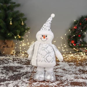 Мягкая игрушка «Снеговик блеск» (59?21 см выдвинутые ножки) 40?21 см, серебристо-белый