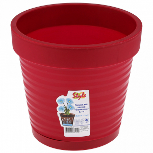 Горшок для цветов пластмассовый Барселона 5,7л, со вставкой, красный (Россия) Код : 084060 Артикул : 29037