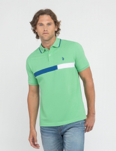 COLOR BLOCK CHEST STRIPE PIQUE POLO SHIRT
