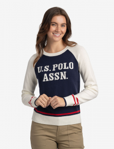 RAGLAN SLEEVE BASEBALL CREW NECK SWEATER