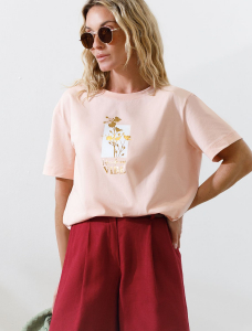 Свободная футболка с принтом из премиального хлопка с эластаном