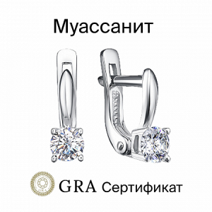 Серьги с муассанитом родированные серебро 925*