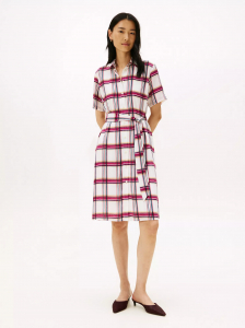 Plaid Georgette Belted Shirtdress