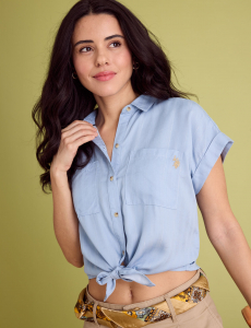 TIE FRONT LUREX STRIPE DOLMAN SHIRT