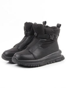 04-WG037-3M BLACK Ботинки зимние женские (натуральная кожа, курточная ткань, 100% шерсть)