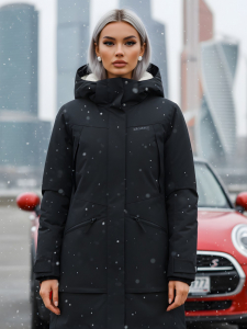 Парка зимняя женская с капюшоном черного цвета 9538-1Ch