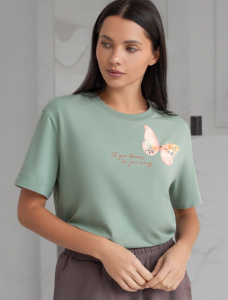 Футболка с принтом свободная эластичная из премиального хлопка