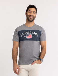 COLOR BLOCK FLAG PRINT JERSEY T-SHIRT