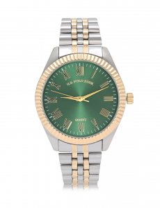 MENS TWO TONE LINK WATCH WITH GREEN DIAL