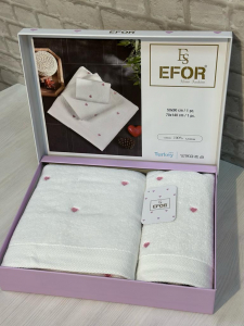 Набор полотенец EFOR из 2-х предметов (50*90; 70*140) сердце белый (розовый) PEMBE