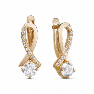 Серьги с фианитом позолоченные серебро 925*