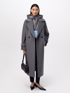 Пальто из шерсти с мембраной, утеплённой спинкой и съёмным капюшоном