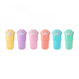 Набор маркеров текстовыделителей 6 штук 6 цветов, в пенале на молнии Лапки пастель