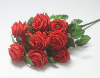 Искусственные цветы, Ветка в букете бутон розы 11 голов (1010237) красный
