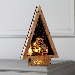 Светодиодная фигура «Дед Мороз и олень» 19?30?4.5 см, дерево, батарейки АААх2 (не в комплекте), свечение тёплое белое