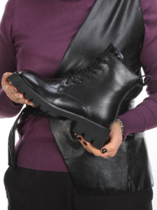 01-CG34-1 BLACK Ботинки демисезонные женские (натуральная кожа, байка)