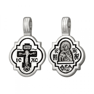 Образ (Распятие Христово, БМ Владимирская) из серебра частичное чернение литье