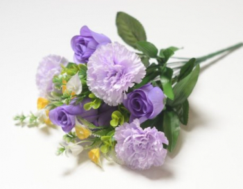 Искусственные цветы, Ветка в букете смешанная бутон розы+гвоздика (1010237)