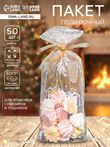 Пакет новогодний фасовочный БОПП, с донной складкой, «Открытка с подарком» 15?30 см