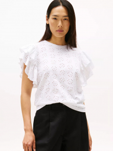 Embroidered Eyelet Ruffle-Sleeve Top