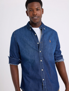 LONG SLEEVE MULTICOLOR LOGO DENIM SHIRT