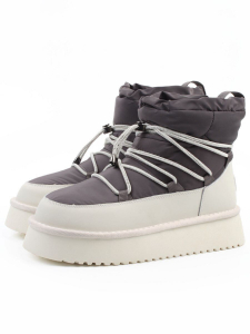 04-WF029-4M DK. GRAY/MILK Ботинки зимние женские (натуральная кожа, курточная ткань, 100% шерсть)