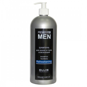 Ollin Шампунь для волос и тела мужской освежающий / Premier For Men, 1000 мл