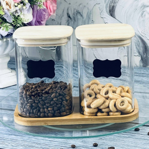 160-245 Набор из 2 банок для сыпучих продуктов на подставке в под.уп.(х12)