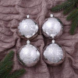 Ёлочные игрушки «Эмили капельки», шары новогодние, d=8 см, набор 4 шт., серебро