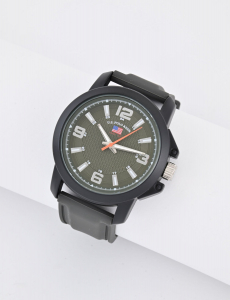 MENS BLACK STRAP GREEN FACE ANALOG WATCH