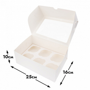 Коробка для 6 капкейков, NEW белая с окном