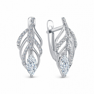 Серьги с фианитом родированные серебро 925*