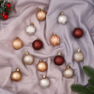 Ёлочные игрушки «Блеск», шары новогодние, набор 14 шт., d=4 см, серебристый/коричневый