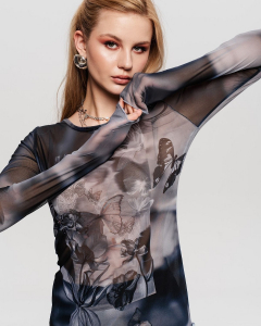 Лонгслив из сетки с принтом 457.4.11