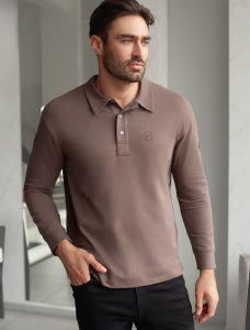 Лонгслив с воротником поло на пуговицах из премиального хлопка с эластаном