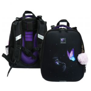 Рюкзак каркасный школьный 38?30?16 см, эргономичная спинка, Stavia «Кошка», чёрный