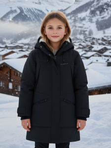 Парка зимняя подростковая для девочки с капюшоном черного цвета 9538Ch