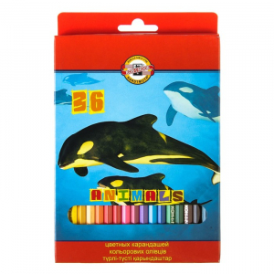 Карандаши цветные 36 цветов Koh-I-Noor 3555, «Животные», европодвес
