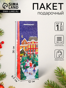Пакет подарочный новогодний под бутылку, упаковка «Праздник в городе», 12?36?8.5 см