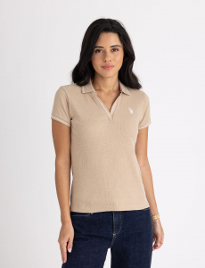 TIPPED SPLIT NECK RIBBED POLO SHIRT
