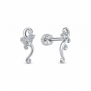 Серьги с фианитом родированные серебро 925*