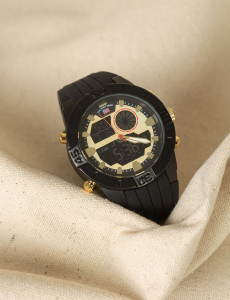 MEN'S BLACK STRAP WITH GOLD ACCENTS ANA DIGI WATCH