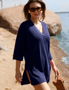 Пляжная туника полупрозрачной вязки из хлопка с вискозой