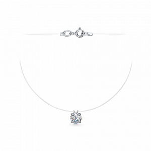 Колье (леска) родированное фианит серебро 925*